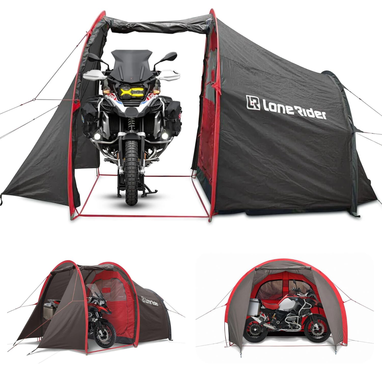 Lone Rider MotoTent Motorradzelt, vollstndig wasserdicht, fr 2 Personen,  Tunnelunterstand mit Motorradgarage, einfache Aufstellkuppel fr Touren,  inklusive Tragetasche, Bodenplane und Heringe Lone : Amazon.de: Sport &  Freizeit