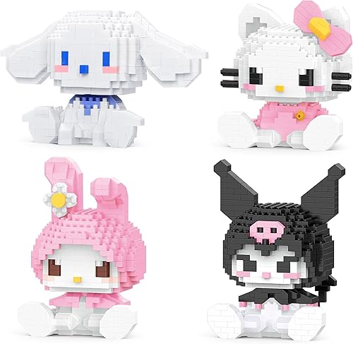 Kawaii Kitty - Juego de bloques de construcción - Figuras 3D de gatitos y amigos - 4 piezas de rompecabezas de ladrillos de dibujos animados para