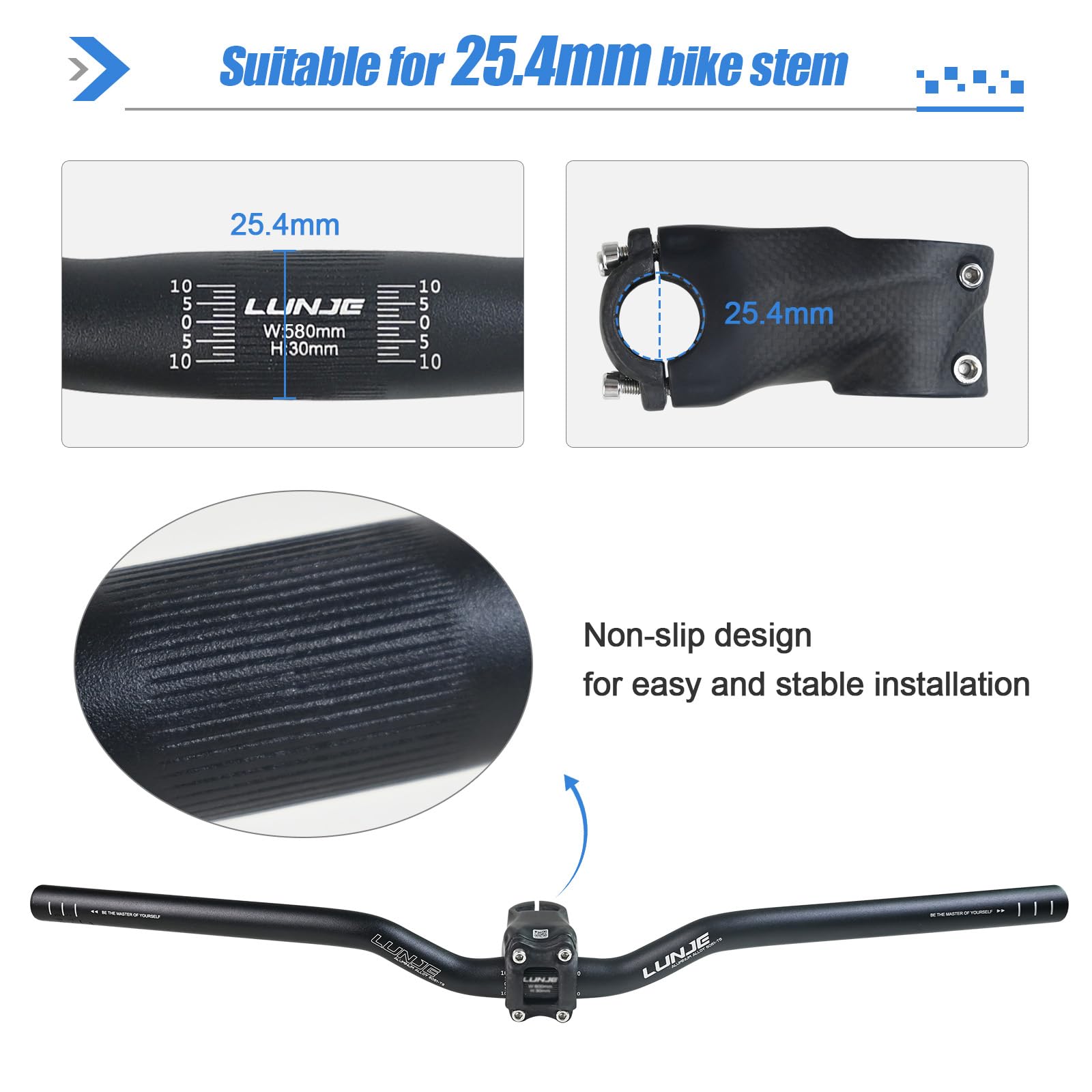 Guidon de Vélo 25,4 * 580mm Guidon Cintre VTT Alliage d'aluminium 30mm Riser Bars Guidon de Vélo pour de Route Montagne MTB