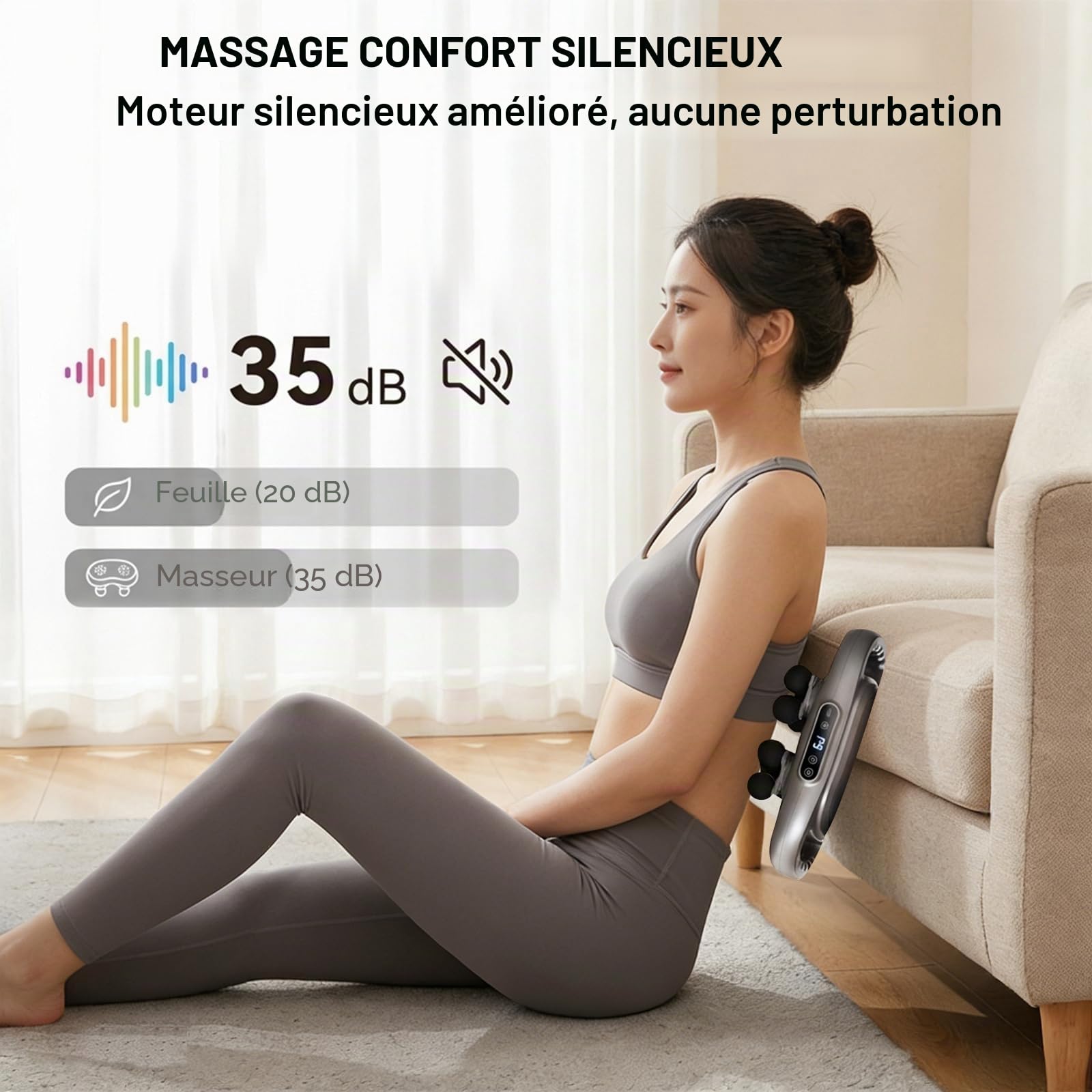 Pistolet de Massage 12 Têtes Tissu Profond pour Dos Jambes Nuque avec Chaleur 9 Modes 9 Intensités Silencieux 35dB Masseur Corporel