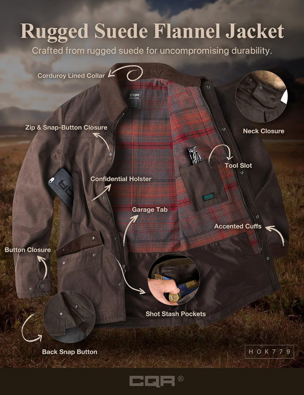 CQR Men's Flannel Shirt Jacket Long Sleeve, Winter Warm Outdoor Casual Plaid Jacket Coat with Pockets