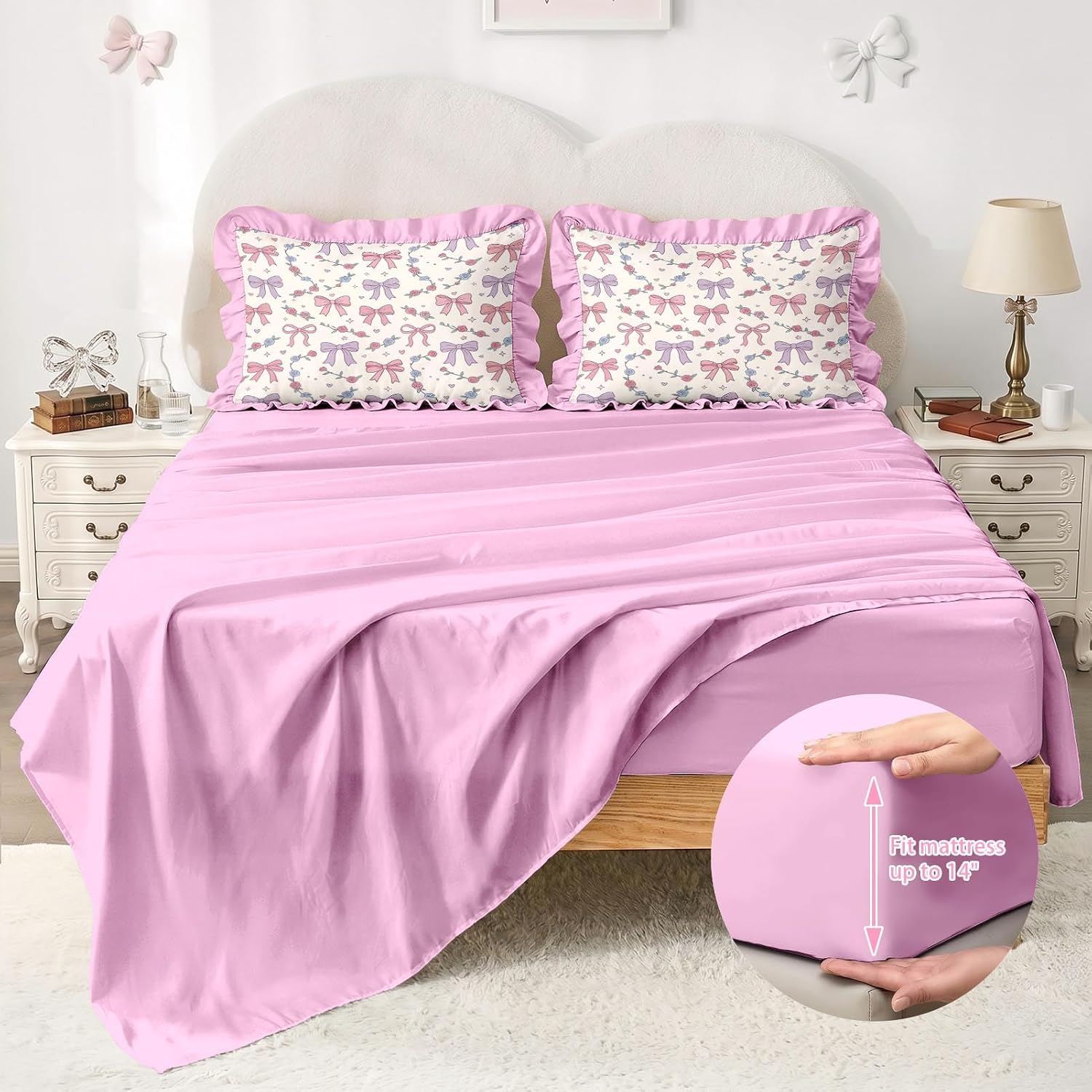 WeCozy 5 Pieces Twin Comforter Set for Girls Bow Ruffle Bedding image 5