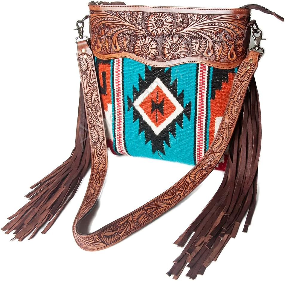 American Darling Signature Crossbody Hand Tooled Saddle Blanket Genuine Leather Women Bag Western Handbag Purse