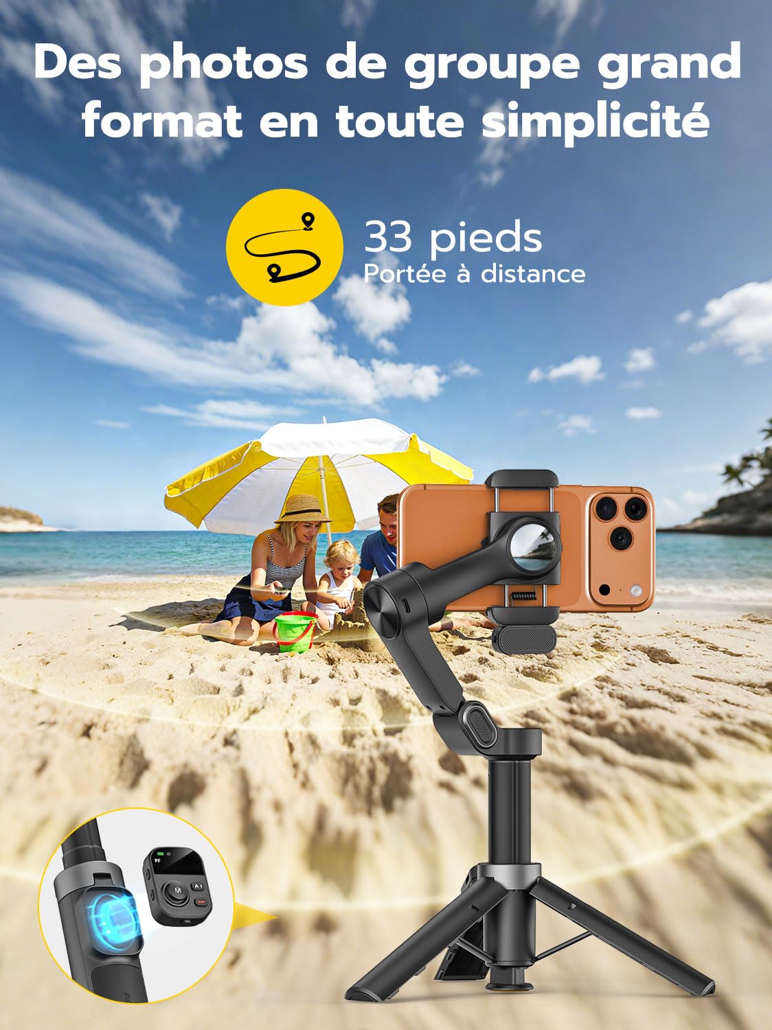 AOCHUAN Stabilisateur de cardan pour iPhone, Module de Suivi IA et éclairage d'appoint, stabilisation 3 Axes avec télécommande magnétique, Fixation trépied en Un clic, rallonge intégrée, Smart X3 AI