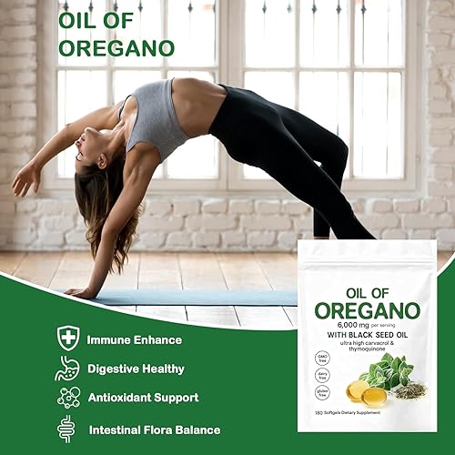 Miniatura 5 de Aceite de orégano de 6000 mg por porción con aceite de semilla negra - 4 veces Carvacrol de alta resistencia y timoquinona - Suplemento antioxidante