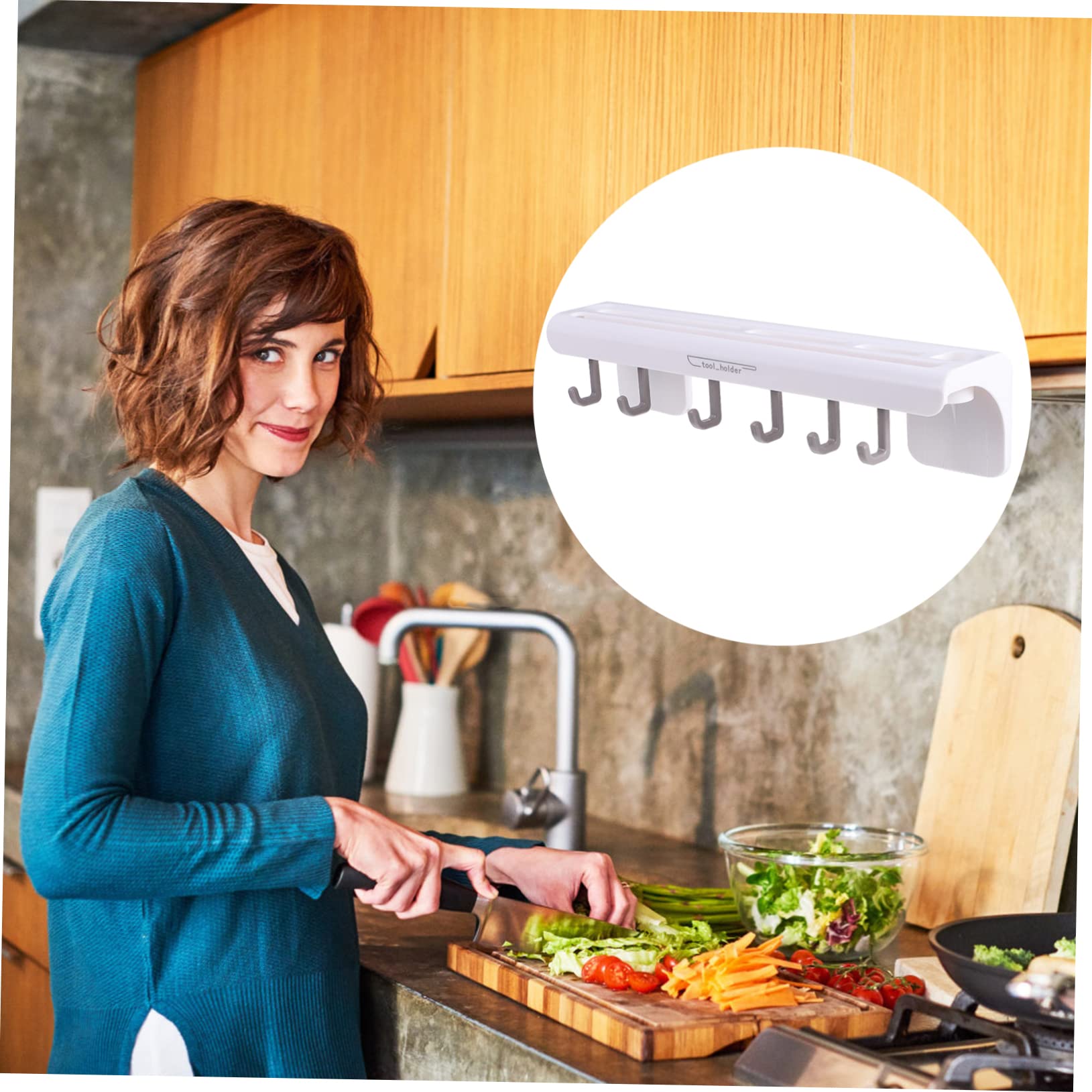 Unomor Cookware Rack Organizer 1 Pc Abs Knife Holder Wall-mounted Storage Shelves Anti-slip Simple to Install Sturdy White