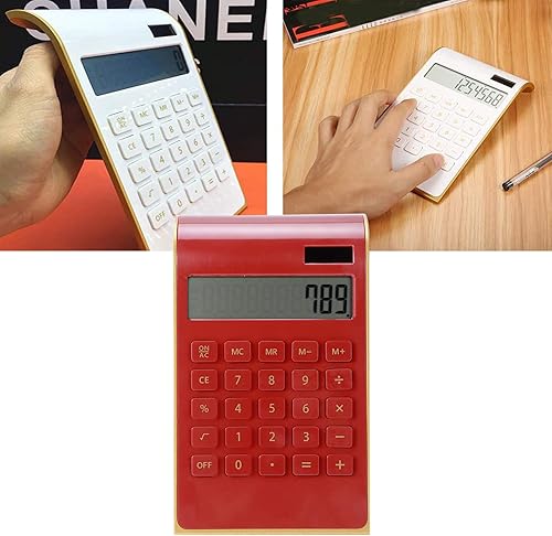 Miniatura 4 de Calculadora portátil de 10 dígitos Pantalla LCD inclinada Calculadora de energía solar ultra delgada para negocios de oficina en casa (rojo)