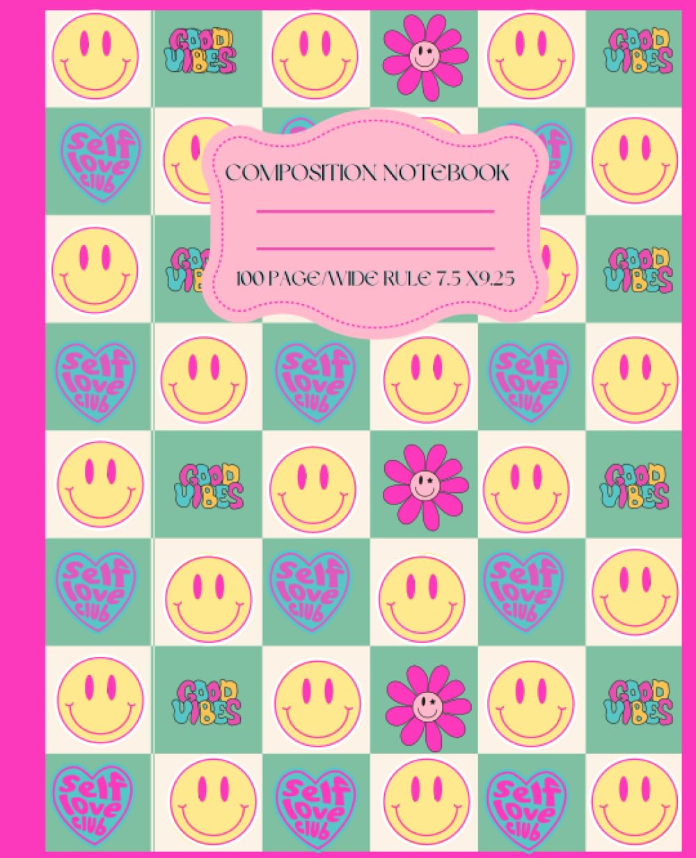 Composition Notebook: Preppy smiley Face Good Vibes Wide Ruled Composition Notebook