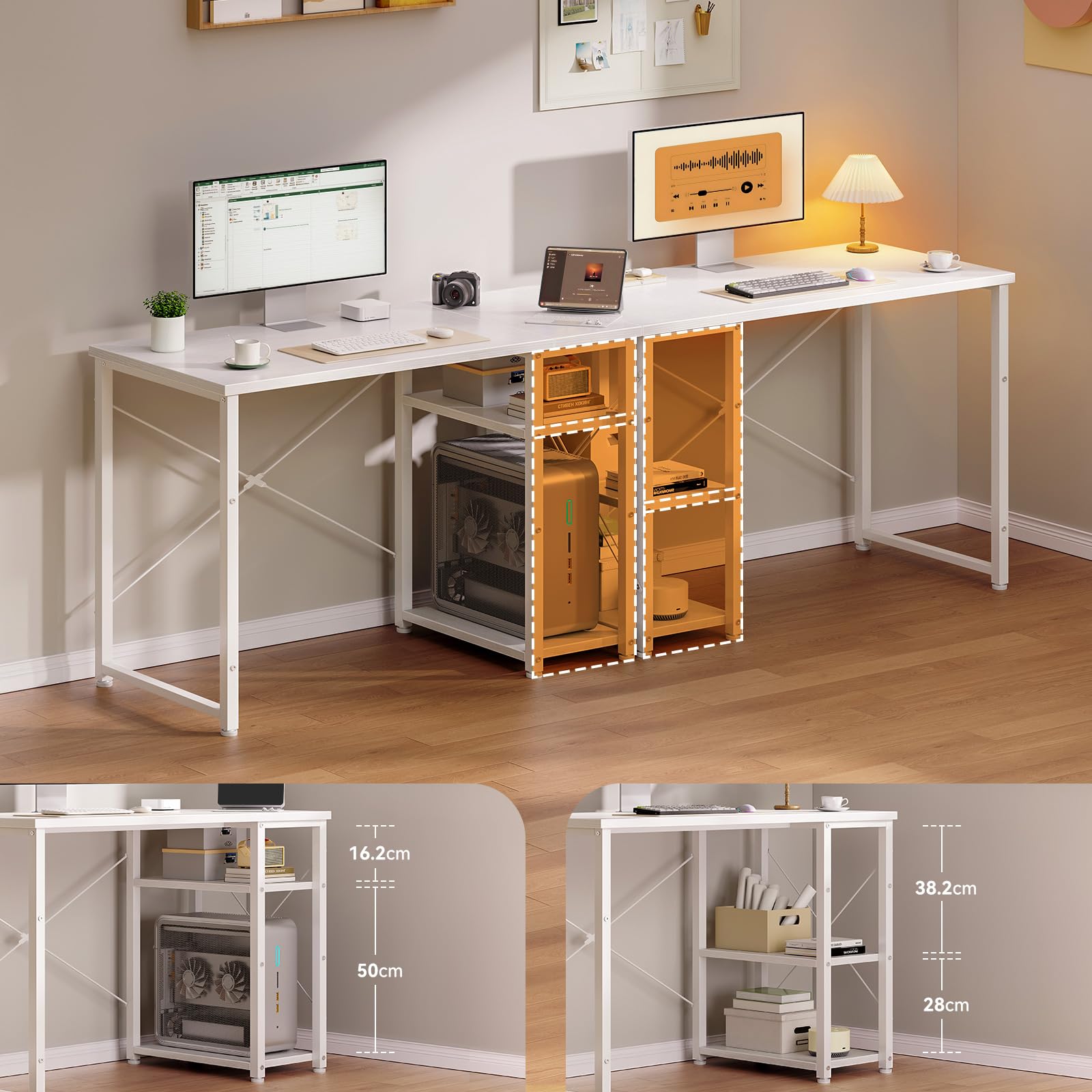 ODK Scrivania Ufficio, 100x48cm Tavolo con Ripiani Reversibili, Scrivania Ufficio con ripiani regolabili in altezza, Scrivania Computer Ideali per la casa e gli Spazi Ridotti, Bianco