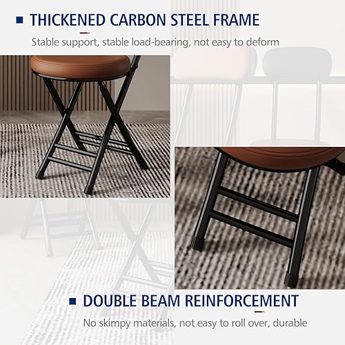 Miniatura 7 de 4 Pcs Folding Stool, Foldable Chairs for Outside, Folding Chairs with Cushion, Round Bar Stools for Picnic Garden Party Outdoor(B)