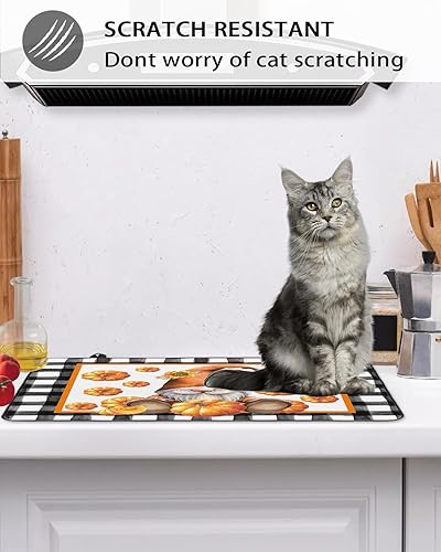 Miniatura 7 de Cubierta de estufa para estufa eléctrica, calabazas de gnomo naranja otoñal, cubierta superior de estufa a cuadros de búfalo negro y blanco para