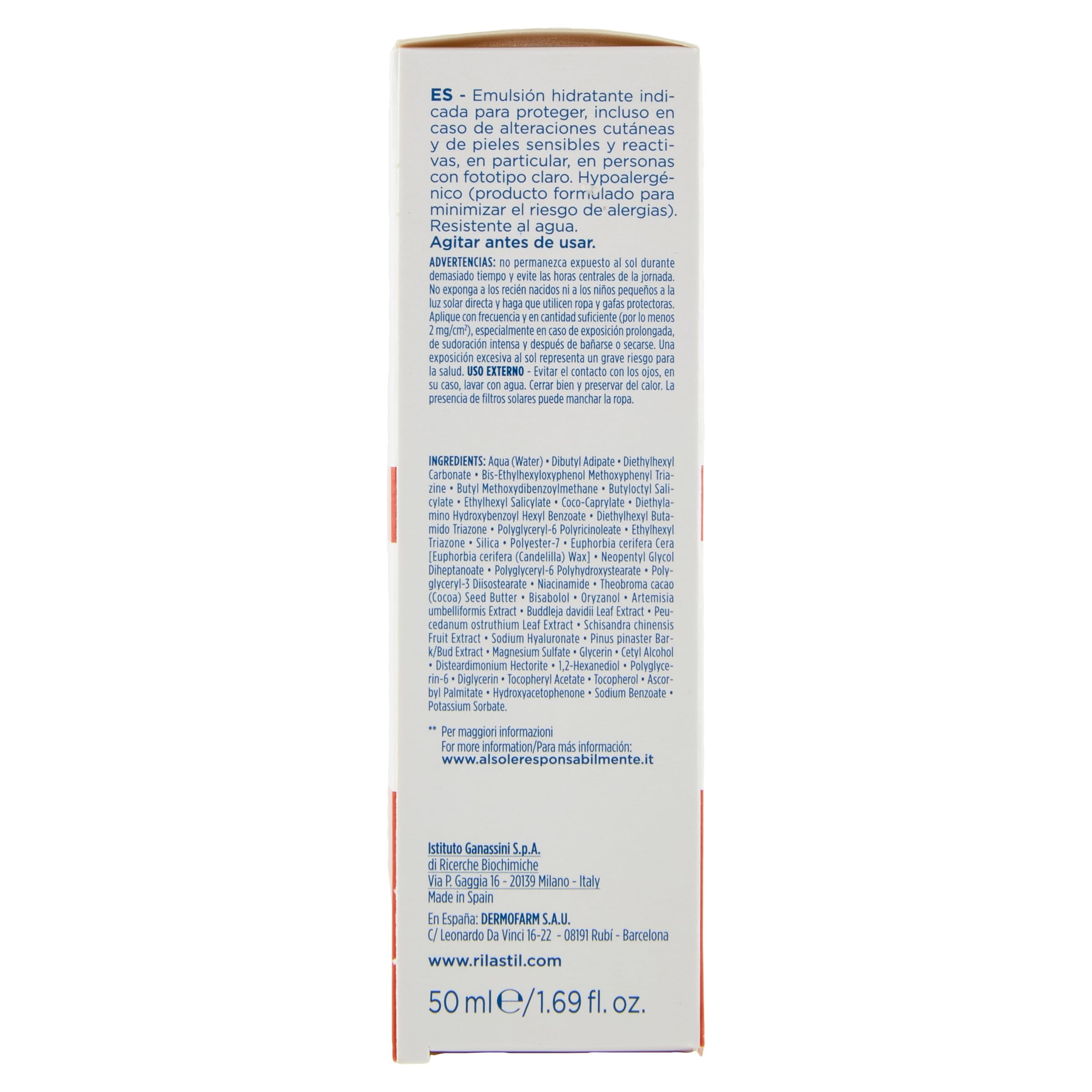 Rilastil Fluido 100, Emulsione Fluida Idratante e Protettiva, Texture Ultraleggera, Resistente all'Acqua, per Pelle Sensibile, Confezione da 50ml