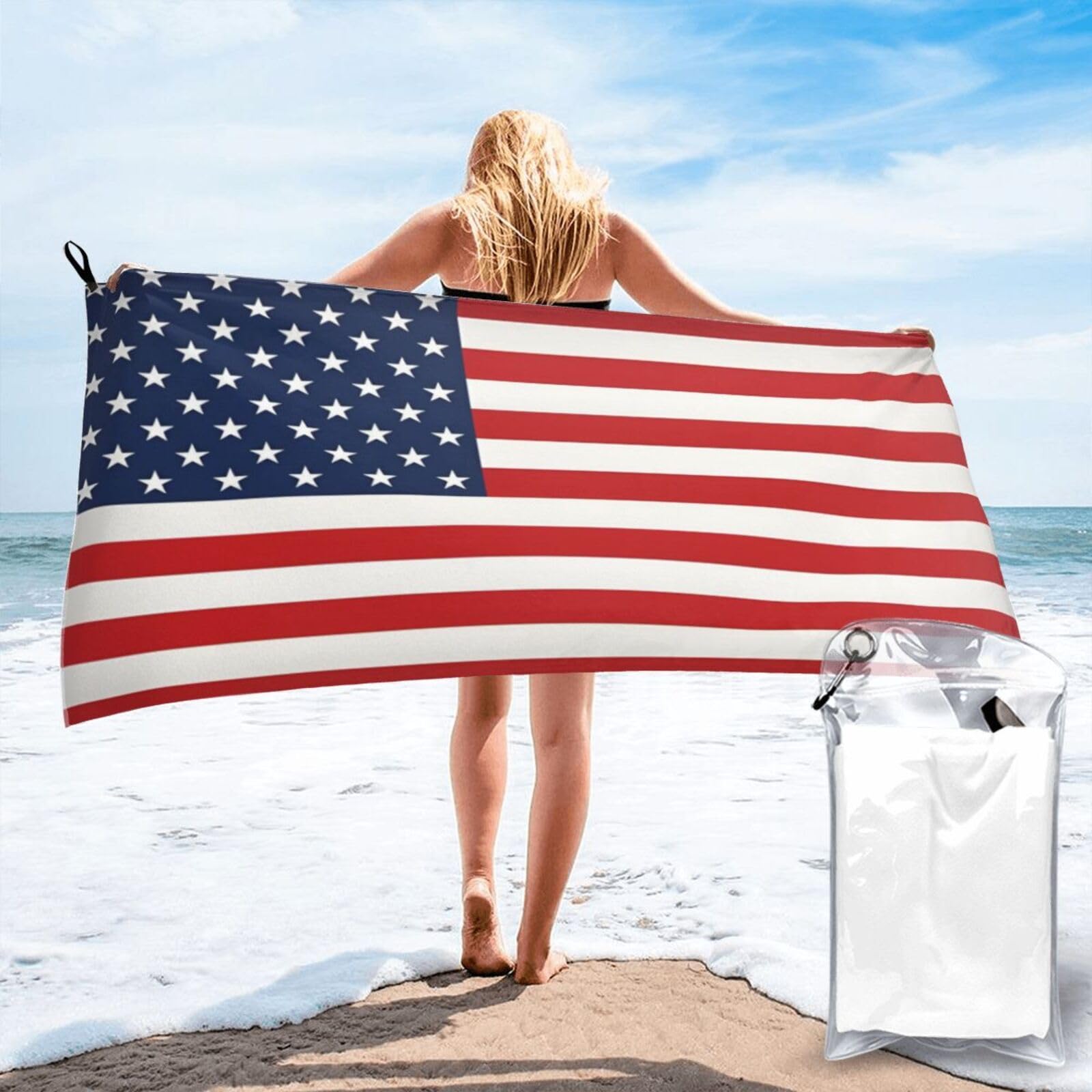 HLBSDM USA Flag Microfiber Beach Towel,Suitable for Travel,Outdoor Activities,Swimming and Camping