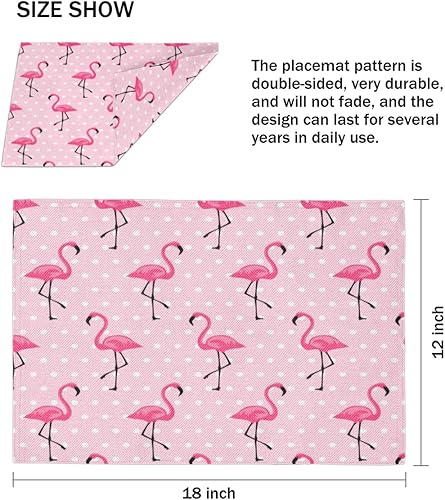 Miniatura 4 de Juego de 4 manteles individuales con diseño de flamencos y lunares, lavables, impermeables, para decoración de mesa de comedor, 18 x 12 pulgadas