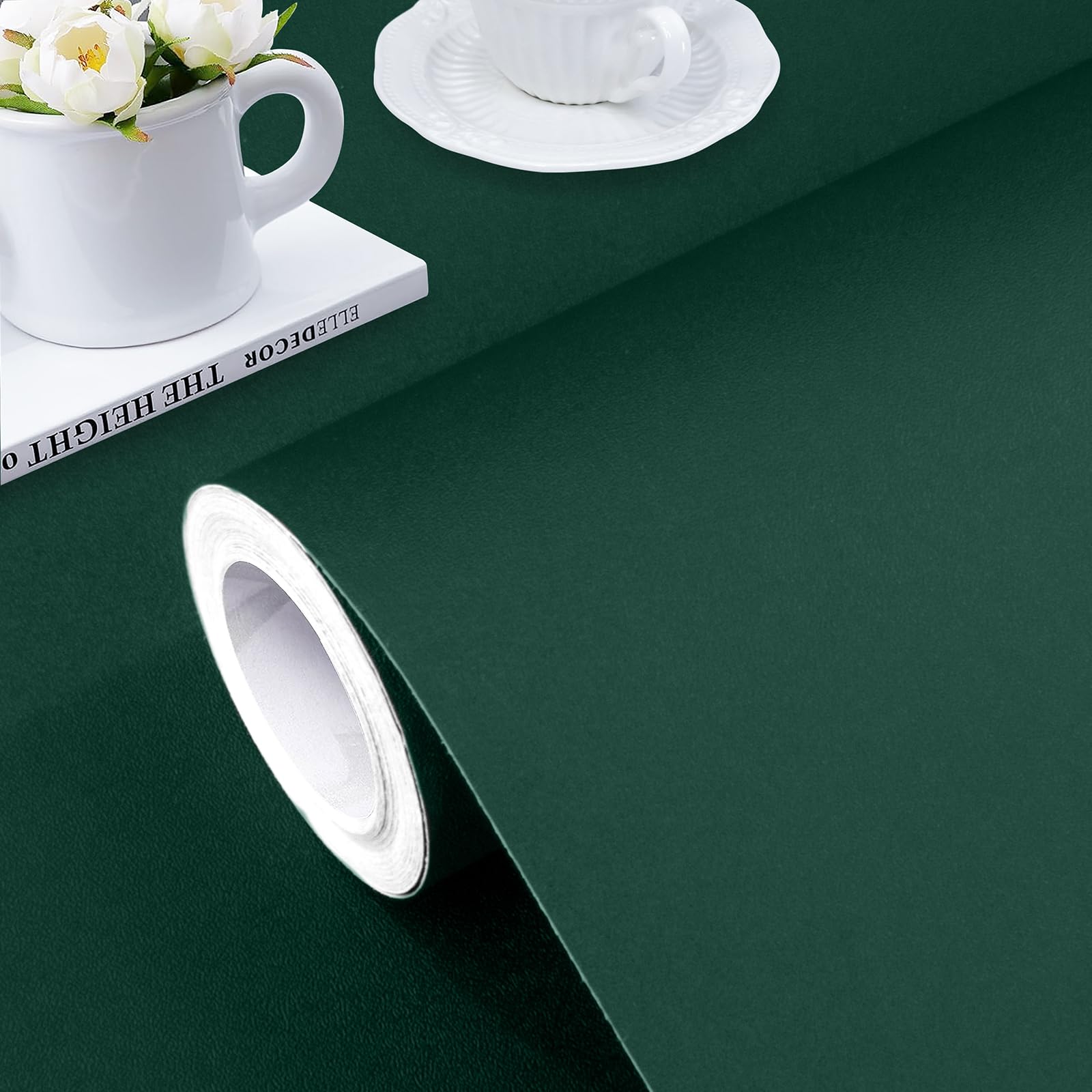 Jeweluck Dark Green Wallpaper Peel and Stick Wallpaper 17.7” x 118.1” Matte Dark Green Peel and Stick Contact Paper Removable Self-Adhesive Wall Paper