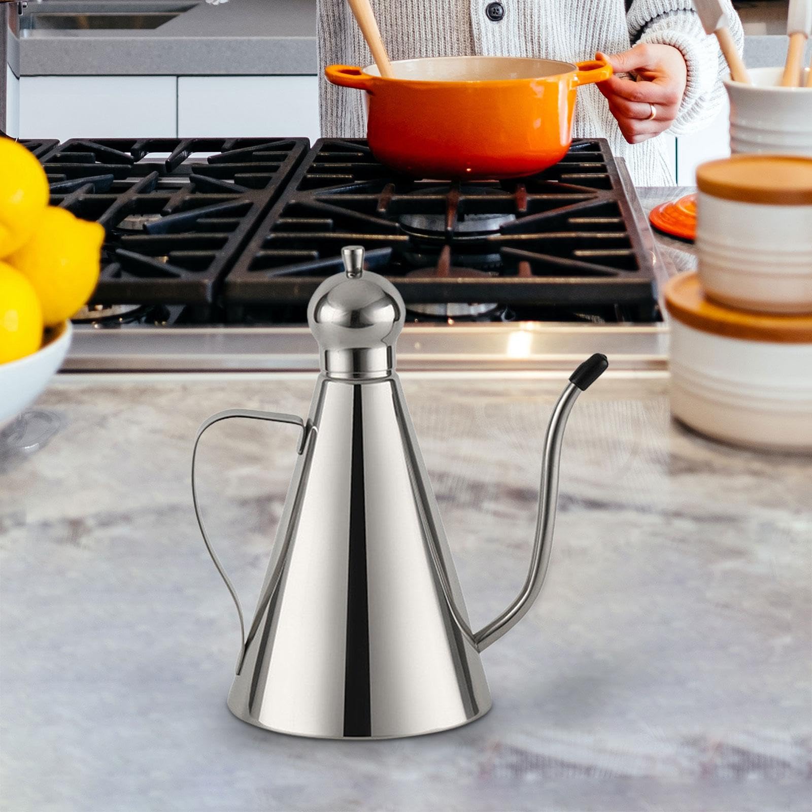 Aceitera de Acero Inoxidable con Tapa Sellada Dispensador de Aceite para Cocina Recipiente para Salsas Y Especias Adecuada para Uso en Restaurantes Y, 1000ML
