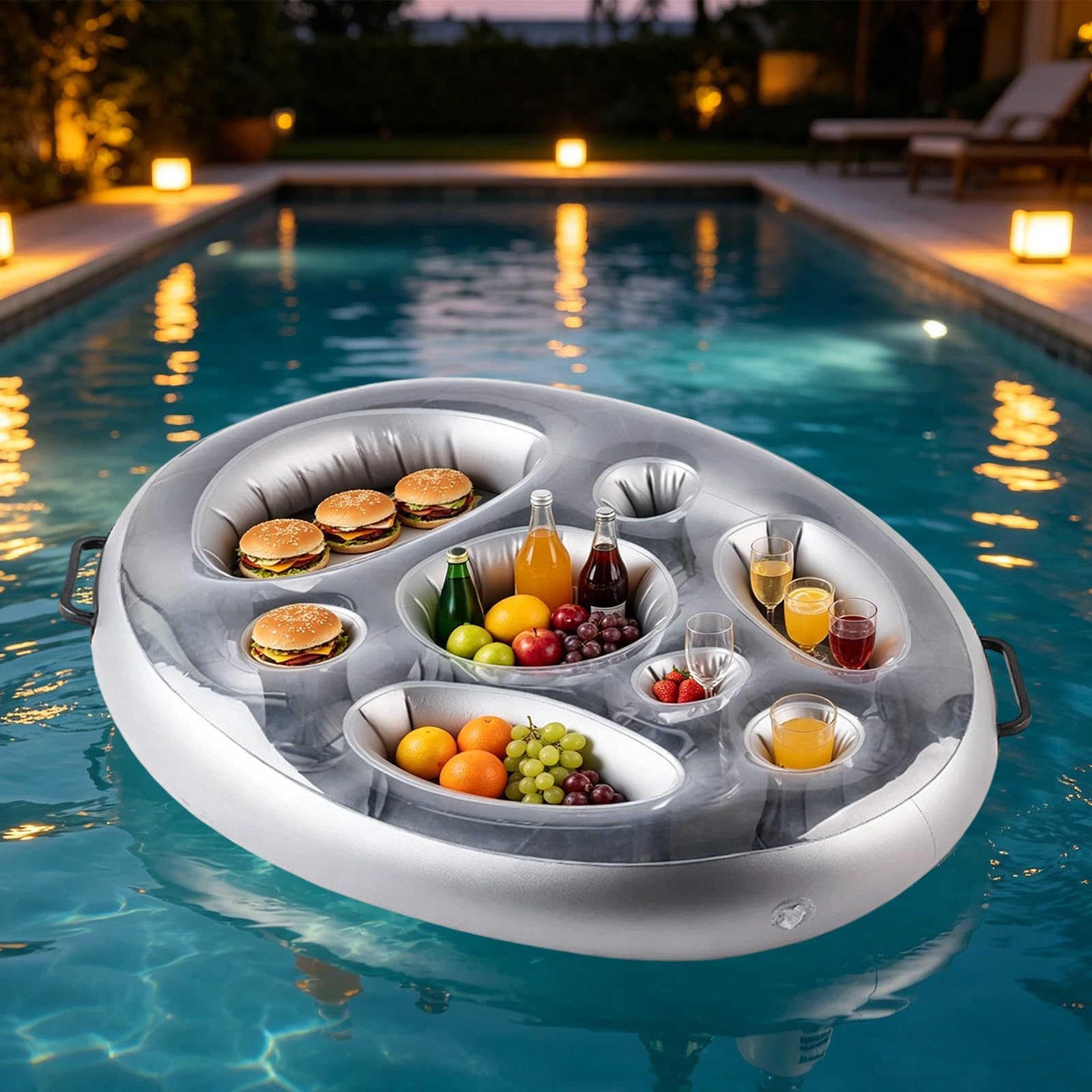 Schwimmende Poolbar Tablett - Aufblasbare Eisschale Getränkekühler für Sommer Pool Partys, Mehrloch-Getränkehalter und Snacktisch, schwimmende Bar für Getränke und Snacks