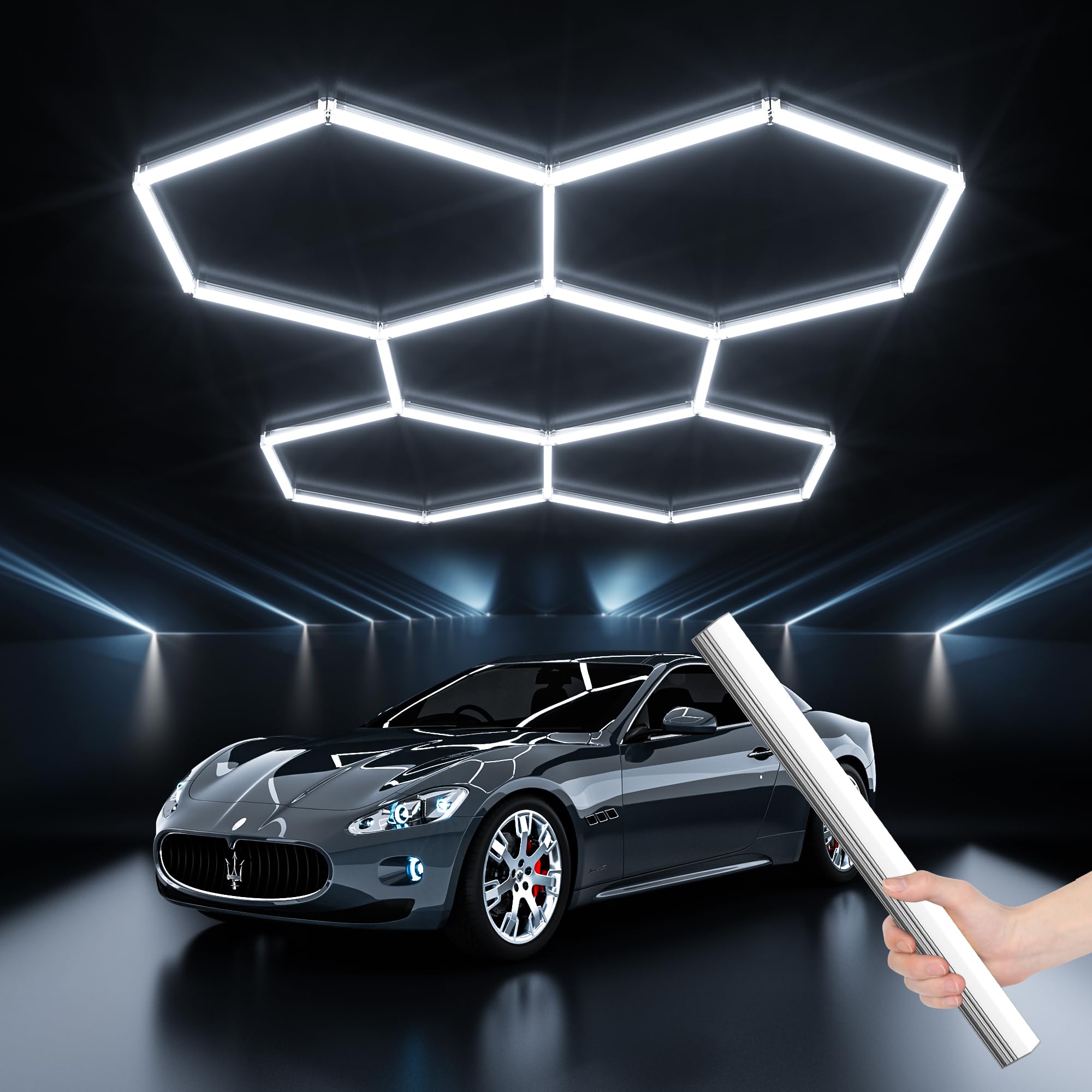 25 Pack Hexagon LED Garage Lights, 6500K Kaltweiß, 3-Stufige Dimmfunktion (30%/60%/100%) , für Garage, Lagerhallen, Werkstätten, Gym, Keller, Autowäschen