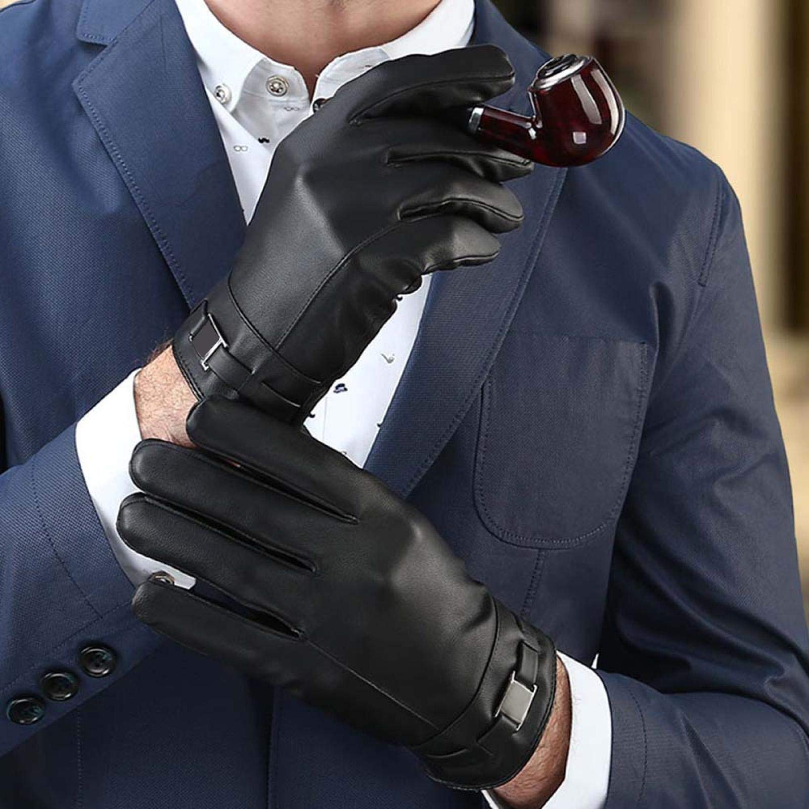 CYONGYOU Herren Winter Handschuhe Leder Touchscreen Warm und Winddicht Business Handschuhe Fashion