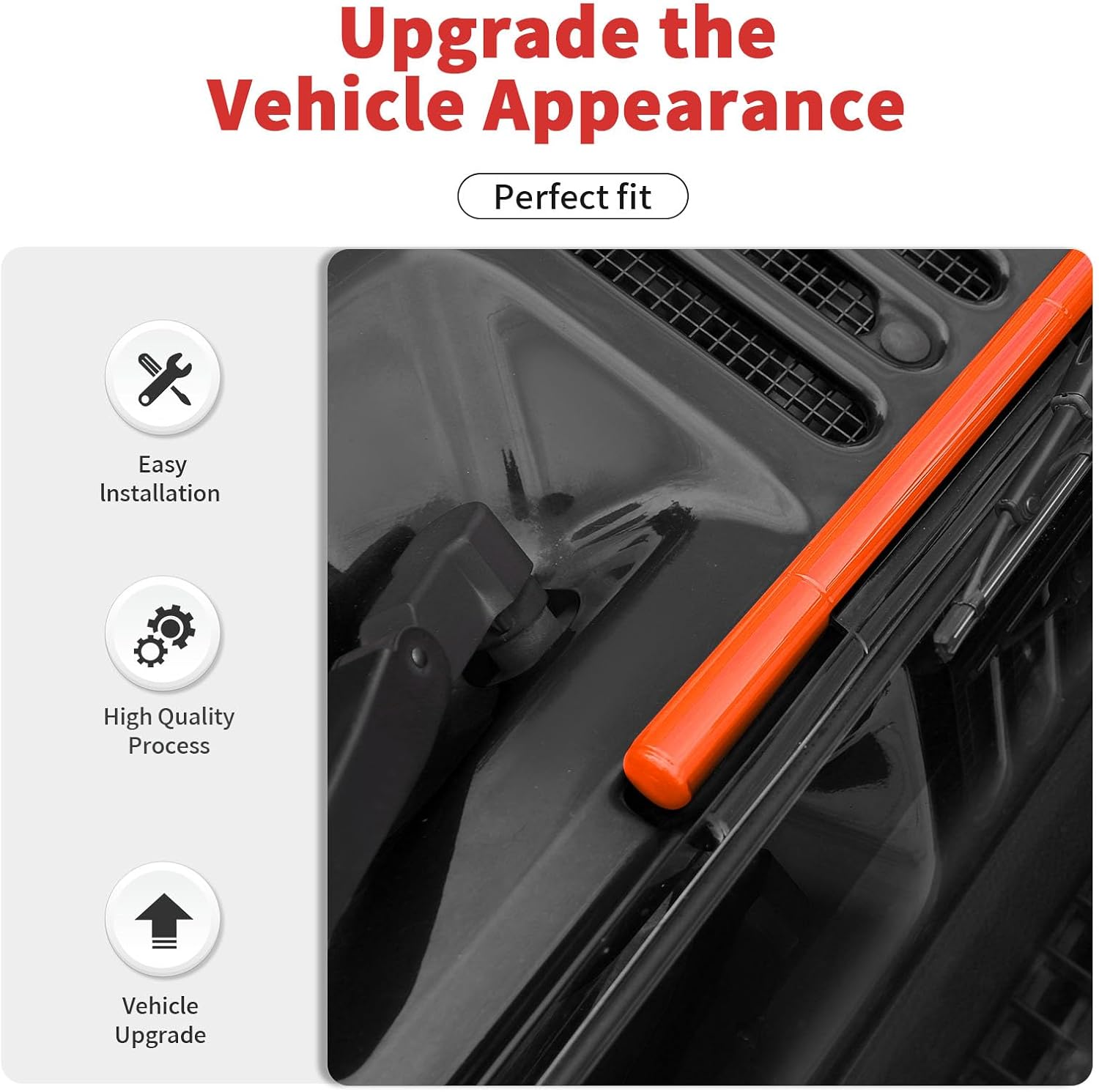 Front Window Windshield Hinge Decorative Cover Compatible with 2007-2018 Jeep Wrangler JK JKU (Orange)