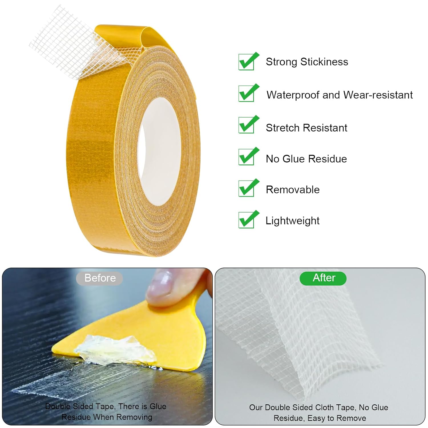 Double Sided Fabric Tape, 1 Inch x 33 Feet Heavy Without Sewing Ironing, Duty Hem One Pair of White Scissors Tape for Curtains, Clothes, Pants, Dresses, Carpet.
