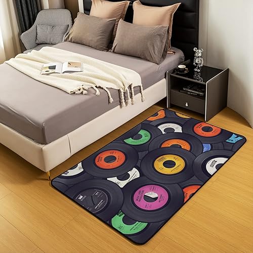 Miniatura 5 de Alfombra de sala de estar, alfombra vintage con estampado de disco, para CD y música, para interiores, guitarra, instrumentos, Popstar, fiesta, 3 x