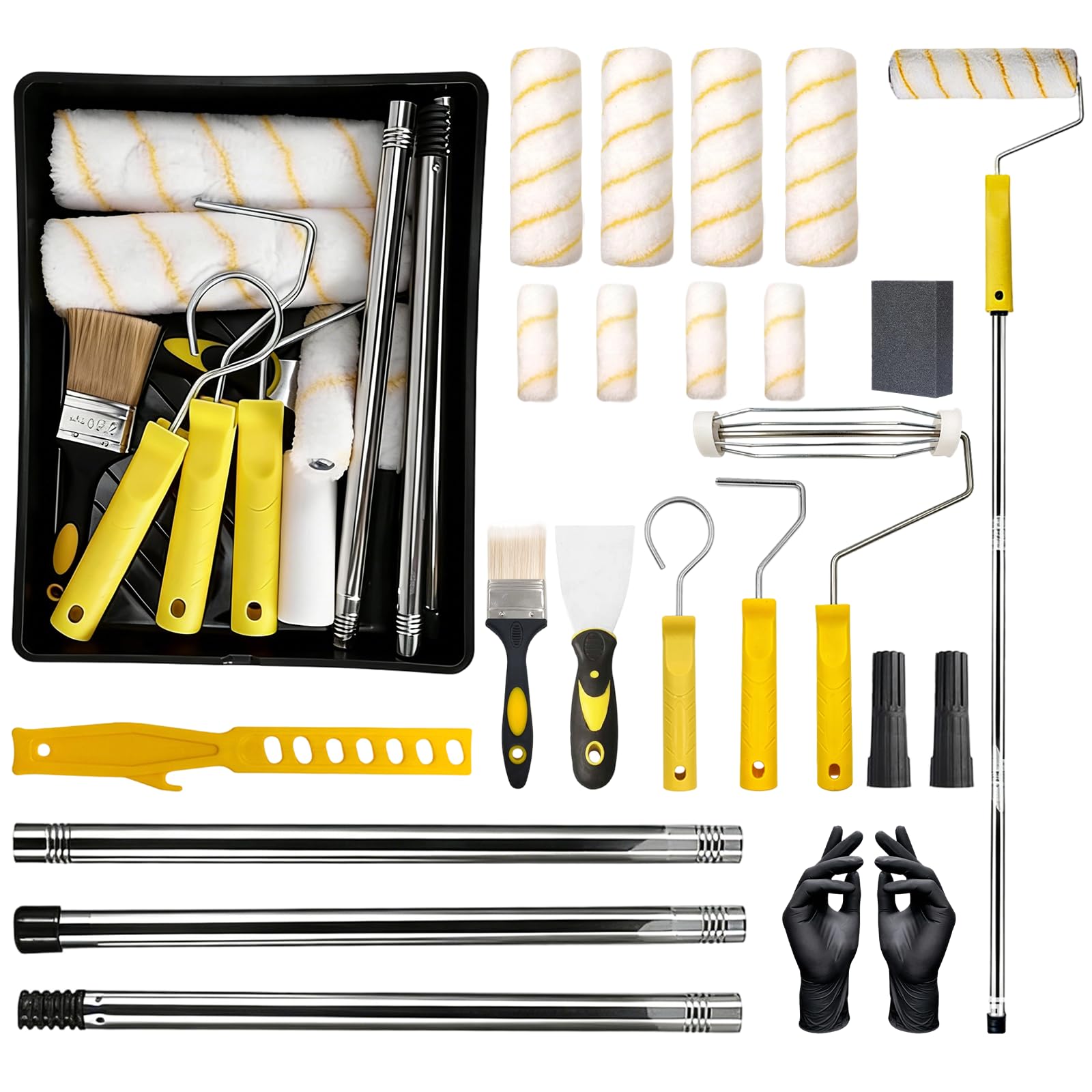 Set di 18 rulli da pittura con asta di estensione, set di rulli da 22,9 cm e 10,2 cm, set di rulli e vassoi professionali, kit per dipingere pareti, bordi e soffitti, kit di decorazione per la casa
