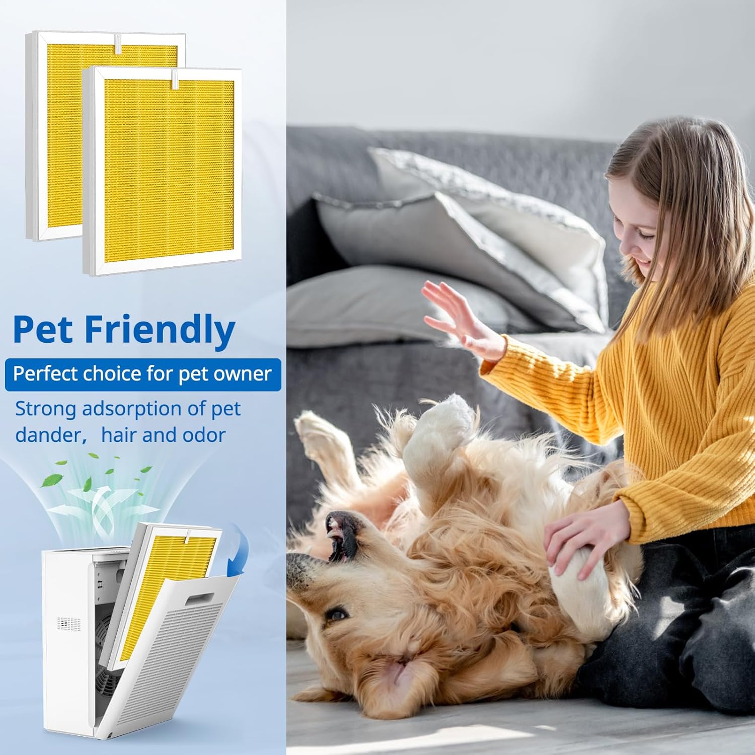G3 Pet Care Filter Compatible with AMEIFU G3 Sferf-30 (FXAP2W) Air Purifier For VEWIOR A3 Air Purifier Filter For Tailulu HQZZ-260 3-IN-1 HEPA Yellow, 2 Pack