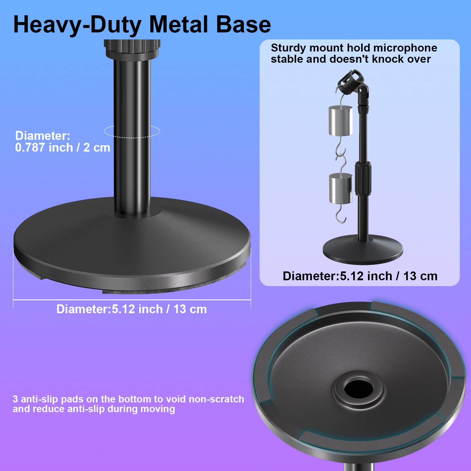 Desktop-Mikrofonständer, verstellbarer Tisch-Mikrofonständer mit Mikrofon-Clip, 0,95 cm auf 1,6 cm Adapter, kompatibel mit Shure MV7+ | MV7X XLR, FIFINE XR & USB | K688, PM1 XLR, Razer Seiren V2|