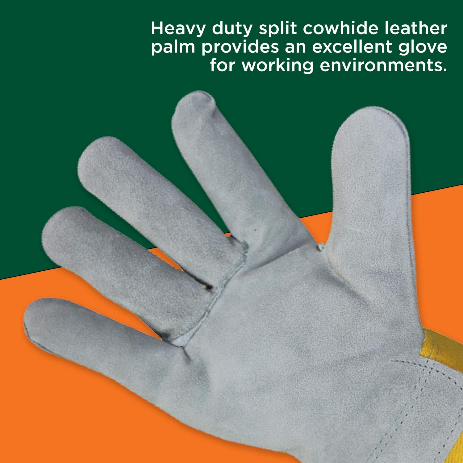 WOLF Yellow Canvas Genuine Cowhide Heavy-duty Leather Palm Work Gloves