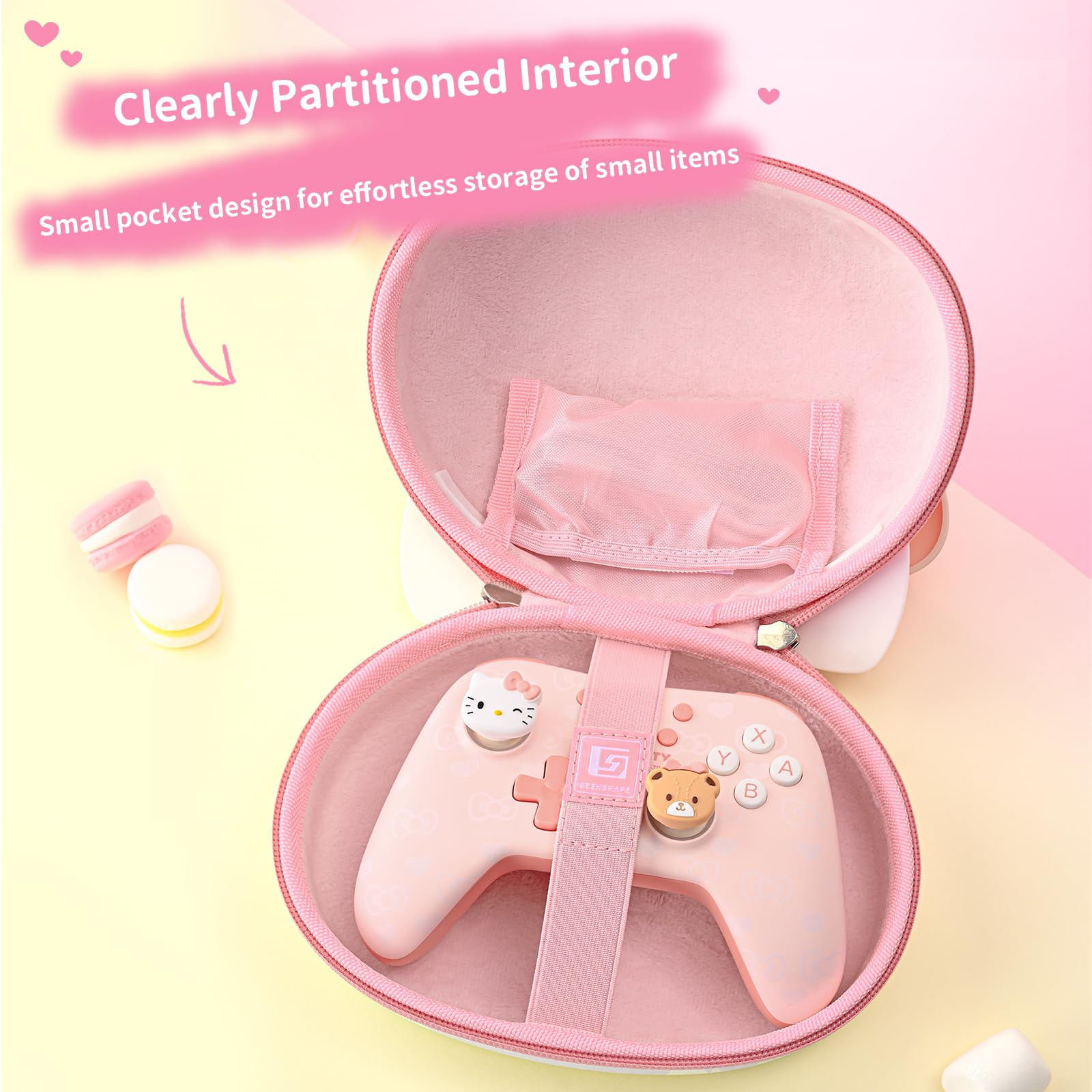 Kuitmor Niedrige Game-Controller-Schutzhülle, Tragbare Reise-Tasche Hartschalen-Aufbewahrungsetui mit Cartoon-Katzen-Form-Design für PS4, PS5, Switch Pro, Xbox mit Innenfach für Zubehör - HLK