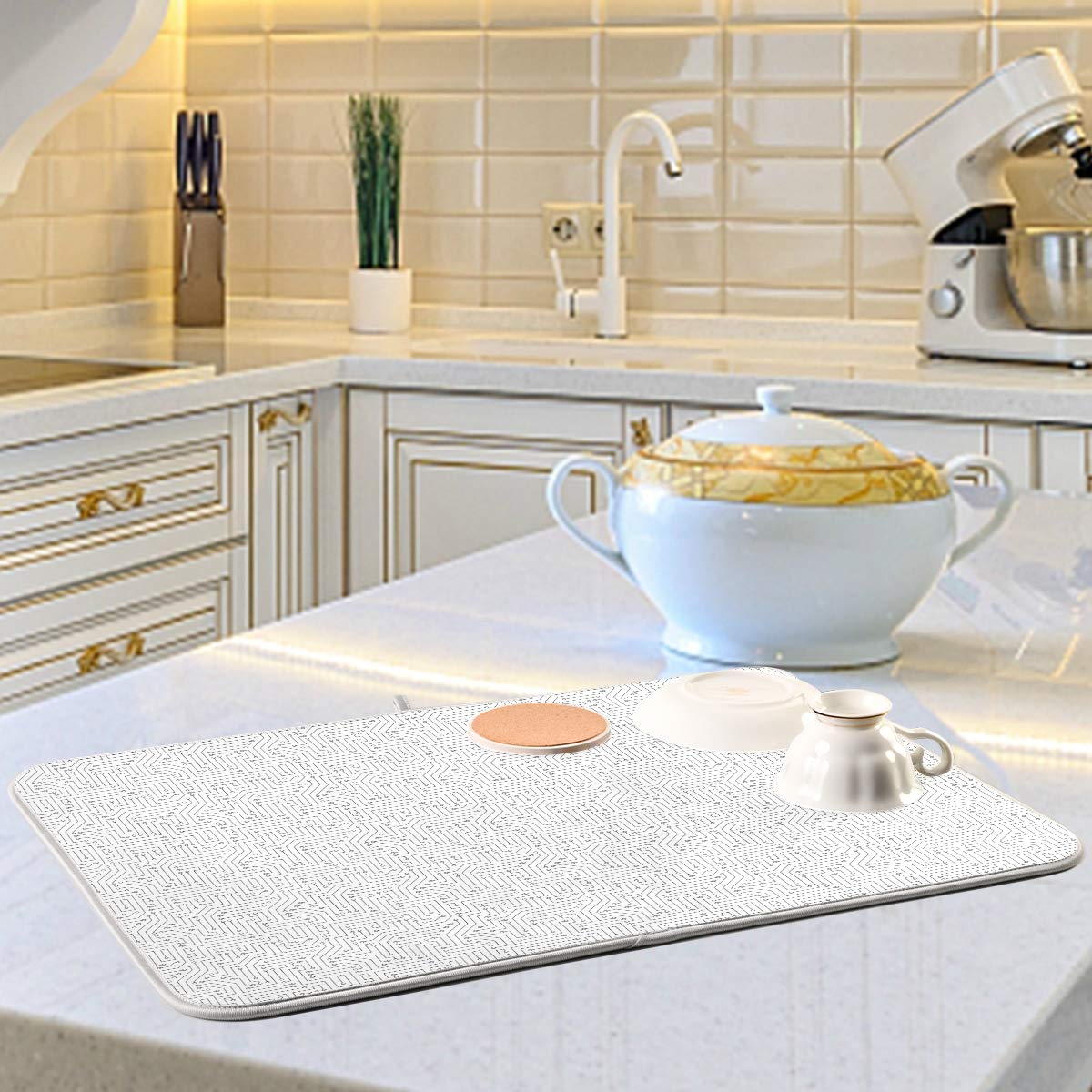 Alfombrilla Para Secar Platos De Cocina | Absorbente, Tamaño 45.7x60.9 Cm, Diseño Mármol Verde Azulado - Para Encimera O Fregadero