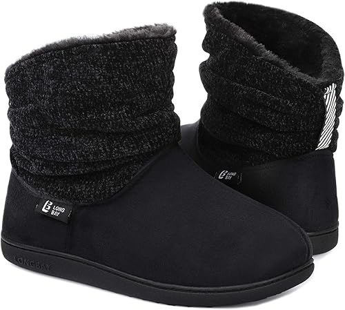 LongBay Pantuflas de punto de chenilla cálidas para mujer, de espuma viscoelástica, cómodas, de gamuza, esponjosas, de espuma viscoelástica, botas