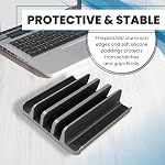 Multiple Laptop Holder Vertical – Adjustable Laptop Vertical Stand Holds 5 Devices, Fits All MacBooks Laptops Tablets and Mobiles (up to 17.3”). Closed Upright Vertical Laptop Stand for Desk (Black)