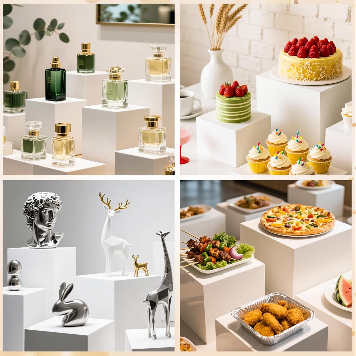 LemonRoad 8 Pcs Buffet Food Risers for Table, 5", 5.5", 6.5", 7.8'' Acrylic Buffet Risers and Stands, Display Stand Box for Catering Dessert Collectibles Jewelry Figures Show Cube (White)