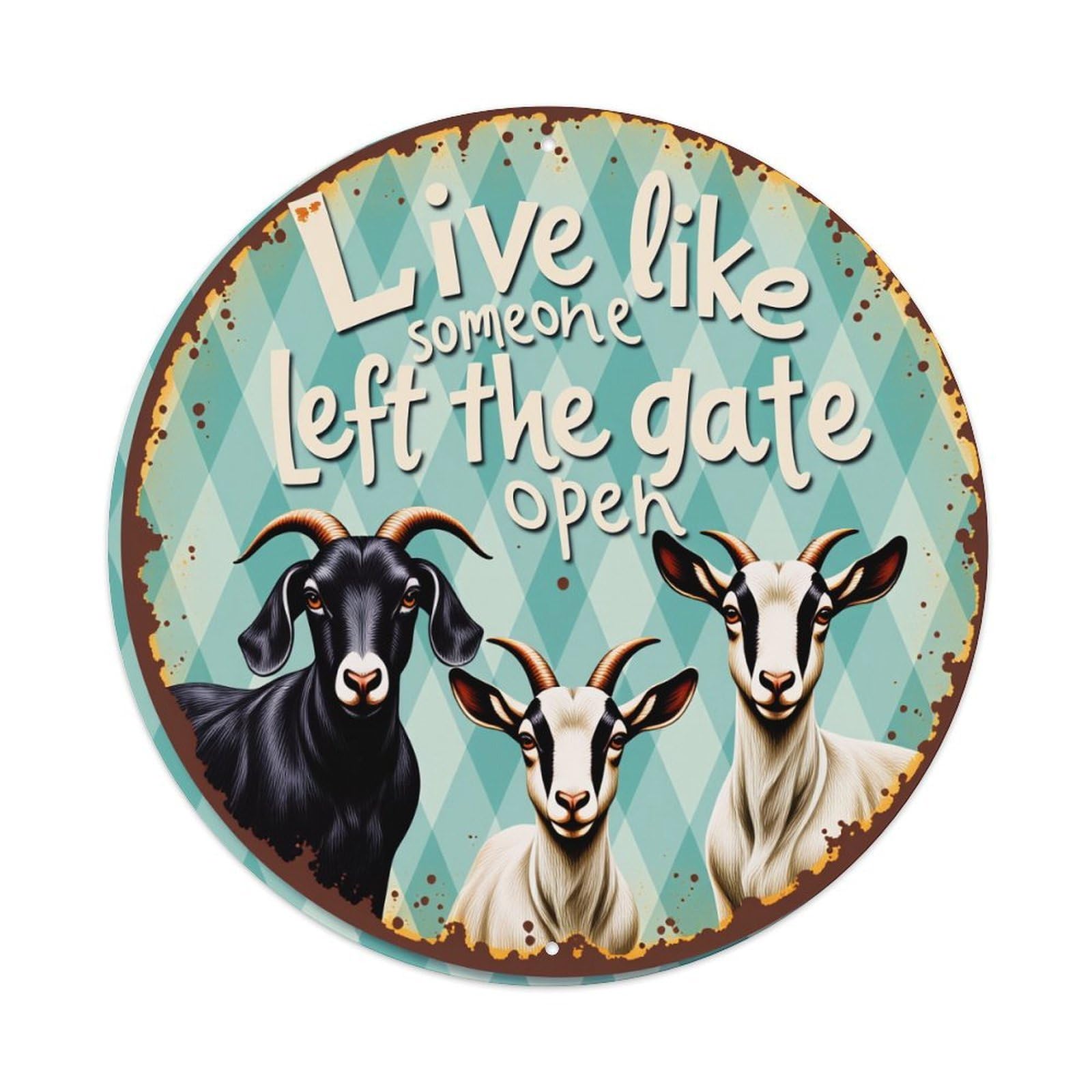 Goat Pattern Print Design Art Round Tin Sign Vintage Style Metal Sign Home Bar Garden Wall Plaque Decor Metal Poster 8x8 Inch