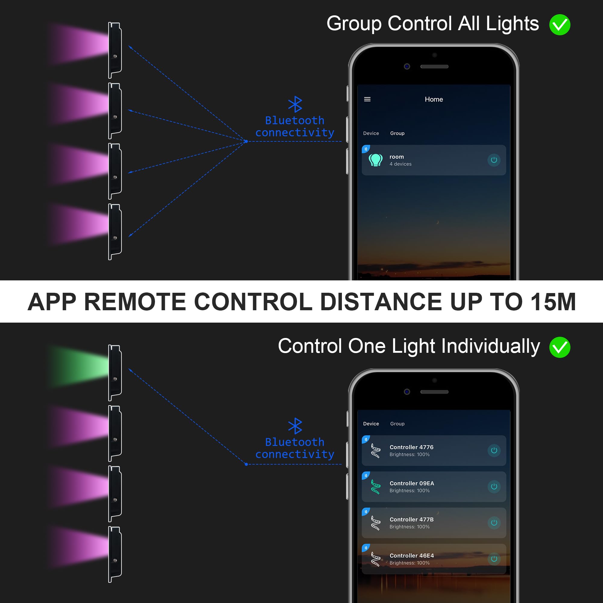 Foco LED RGB Exterior 60W, Control por App Bluetooth y Mando a Distancia, IP66 Impermeable, Multicolor, Proyector para Jardín y Terraza, 2 Unidades