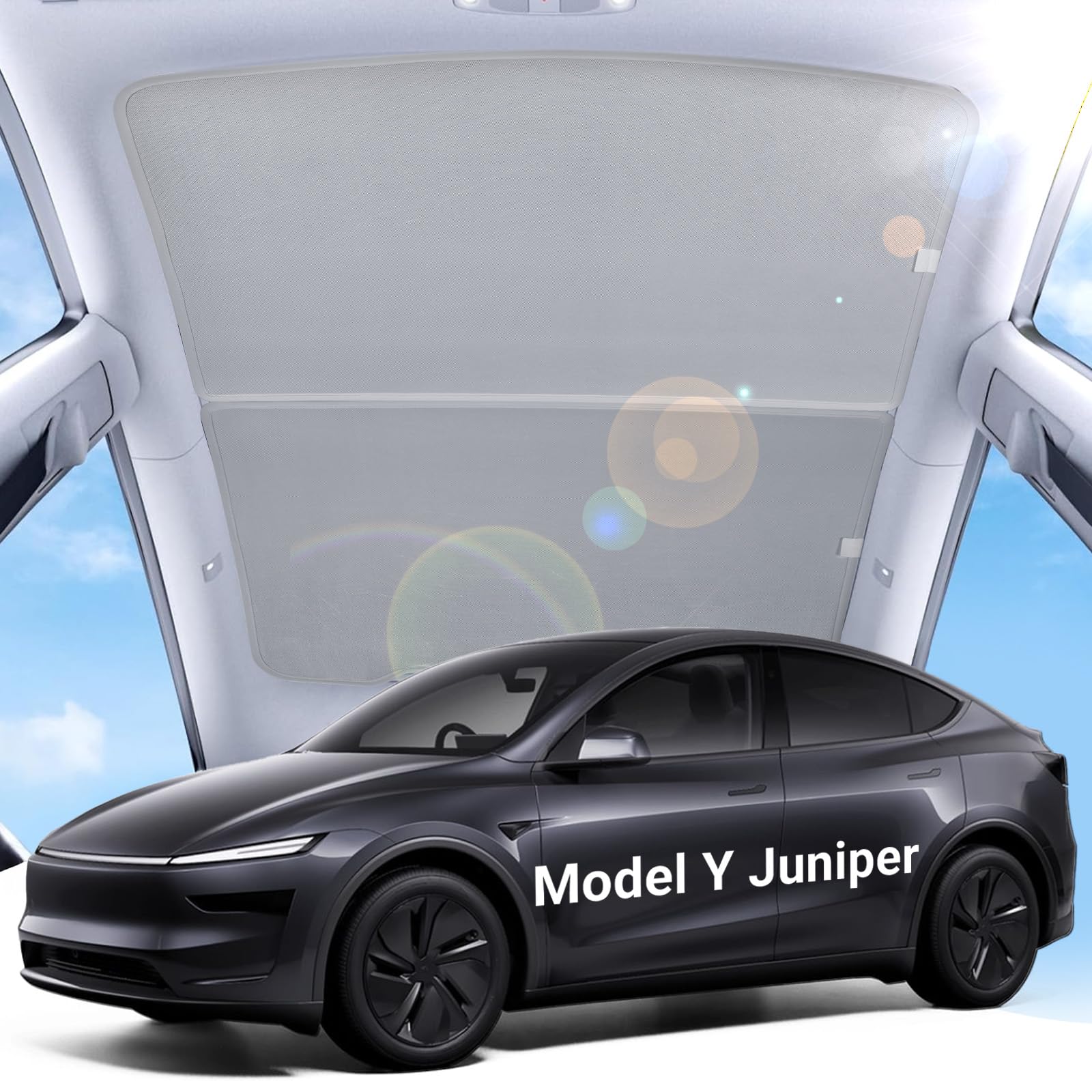 Tesla Model Y Juniper 2026 Glasdach Sonnenschutz Faltbar Magnetisch | Ohne Durchhängen & Lücken｜Panoramadach-Sonnenschutz｜Magnetische Befestigung｜Platzsparendes Design｜Hitzeschutz