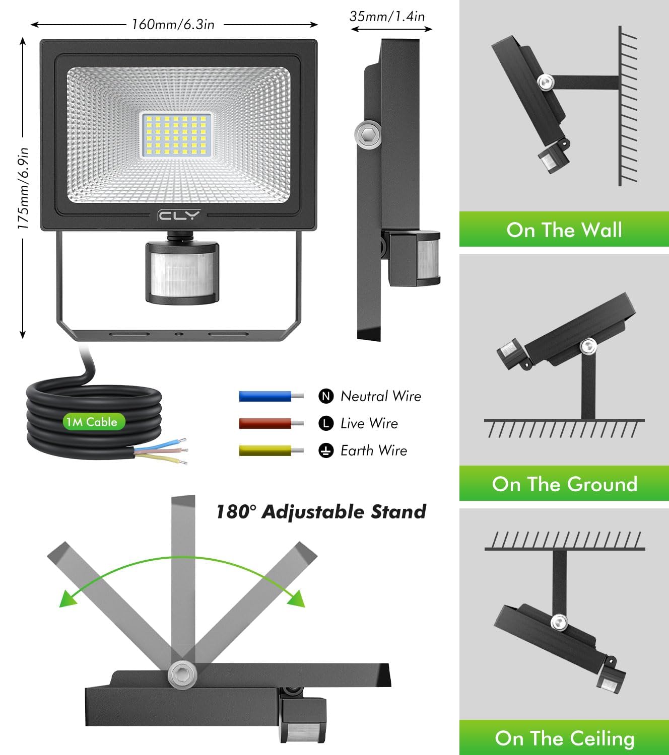 CLY Projecteur Led Exterieur Detecteur De Mouvement 35W 3290LM 4 Modes | Eclairage Exterieur Avec Detecteur Télécommande Spot Led Extérieur Avec Détecteur Blanc Froid Étanche IP66 Pour Garage