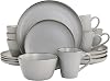 Elama Paul 16 Piece Stoneware Dinnerware Set in Matt Black with Gold Rim, Matte Black, 16 Piece Set (Arthur Paul Louis Set)