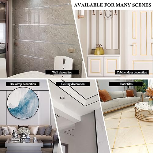 Miniatura 5 de Azulejos de suelo con líneas de lámina dorada, cinta de espejo metalizada, adhesivo autoadhesivo para azulejos, cinta decorativa impermeable para