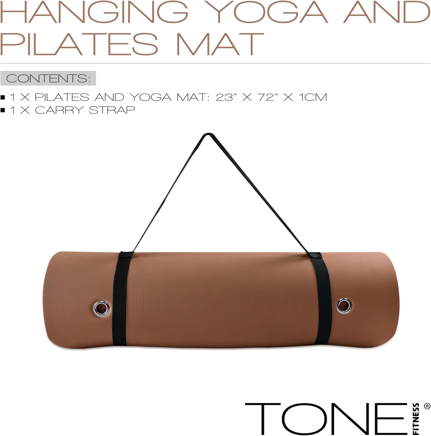 TONE Fitness Hanging Yoga Mat, Pilates Mat, Exercise Mat for Home Workouts with Carry Strap | V Pattern | Multiple Colors