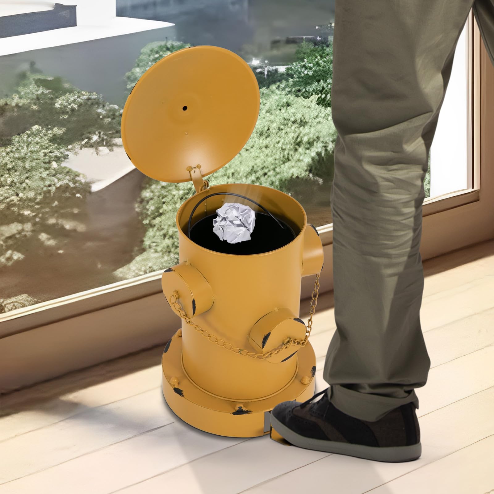 Uphilltool Fire Hydrant Trash Can, Retro Creative Garbage Can Pedal Trash Can Indoor Outdoor Waste Bins with Removable Inner Bucket for Park Garden Kitchen Garbage, 11.8 x 15.35in (Yellow)