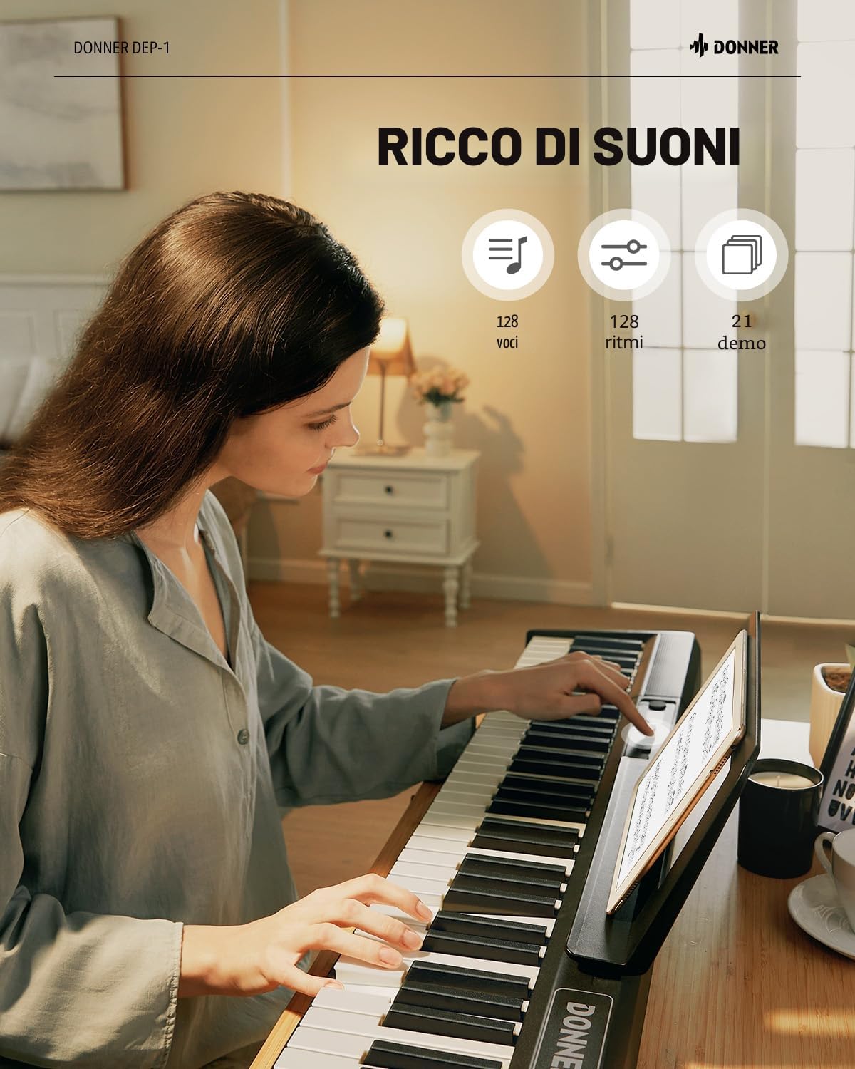 Donner DEP-1 - Tastiera con 88 tasti, tastiera digitale per principianti, tasti dinamici, pianoforte elettronico portatile con pedale Sustain, borsa per il trasporto e adesivo per tastiera