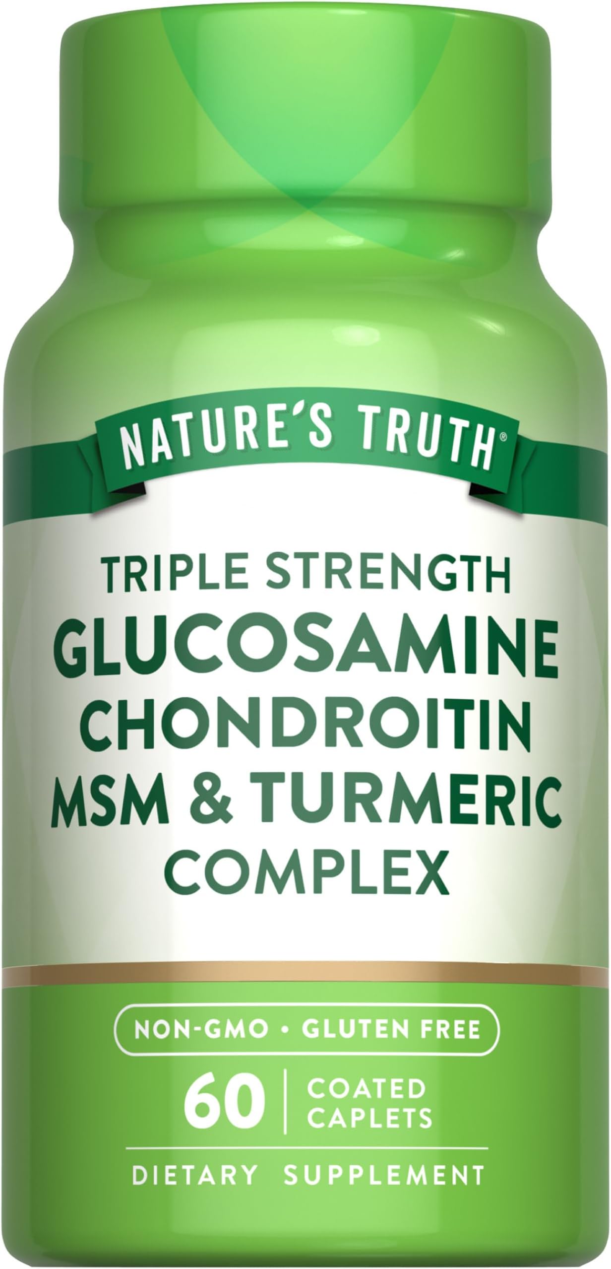 Nature's Truth Glucosamine Chondroitin MSM Complex | 60 Caplets | with Turmeric | Triple Strength Formula | Non-GMO and Gluten Free Supplement