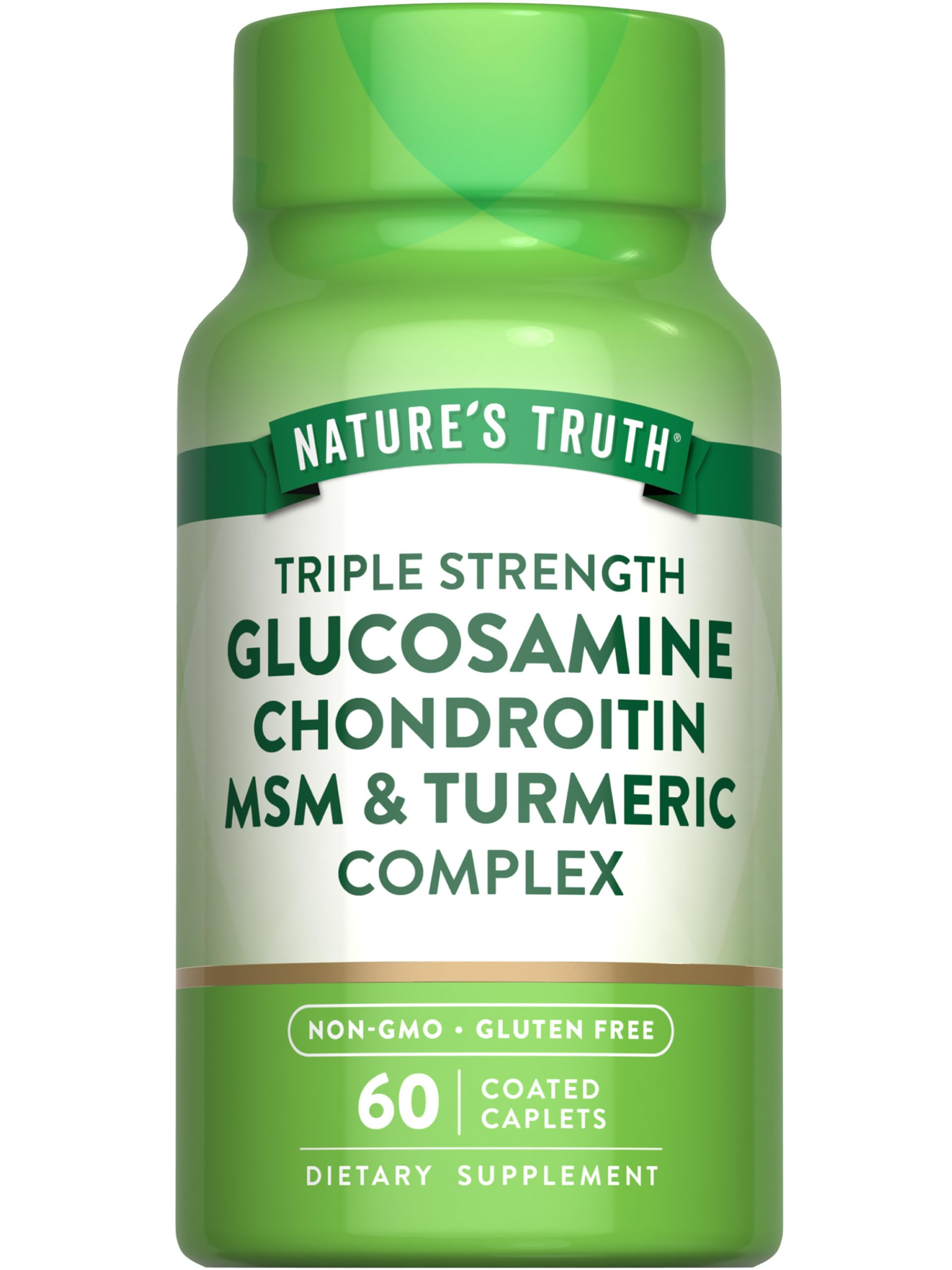 Glucosamine Chondroitin MSM Complex | 60 Caplets | with Turmeric | Triple Strength Formula | Non-GMO and Gluten Free Supplement