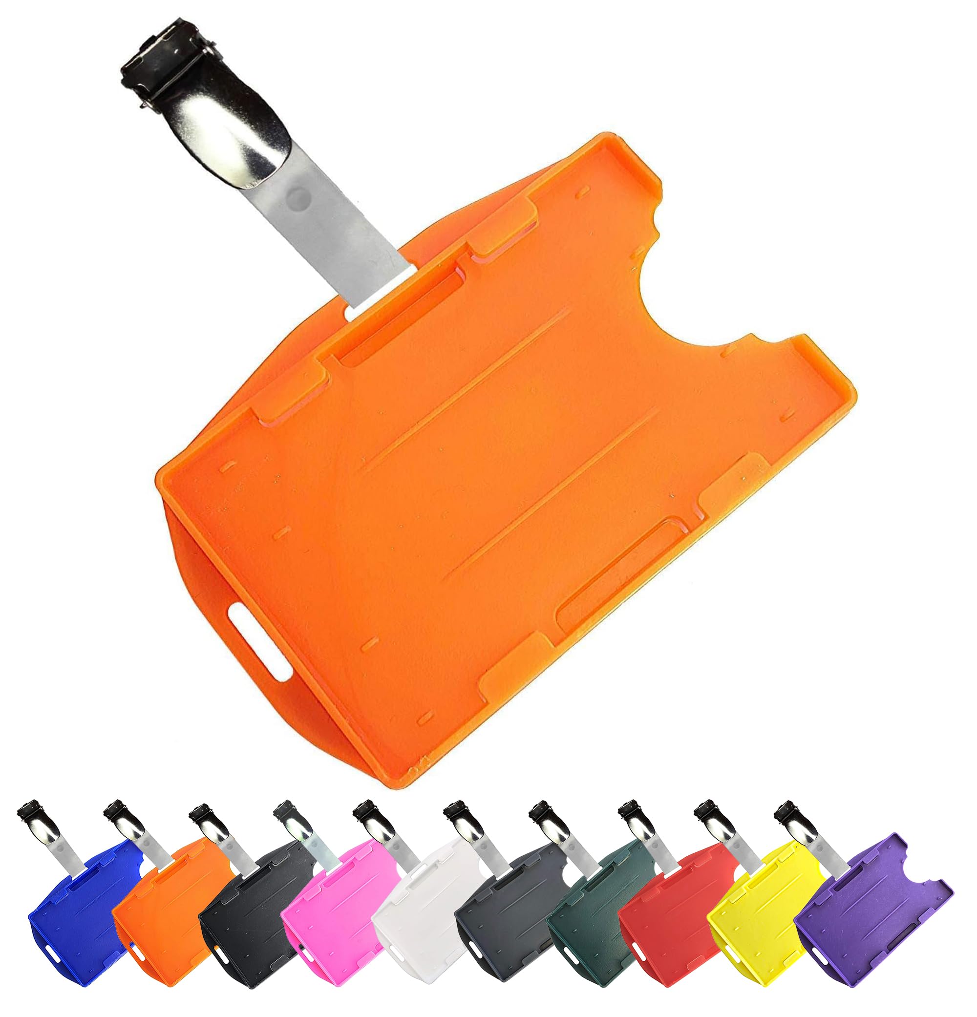PCL Media ltd Orange Double Sided Dual Purpose ID Card Holder & Crocodile Strap ID Badge Clip (Holders are Now Bio Degradable) Work ID Card Holder