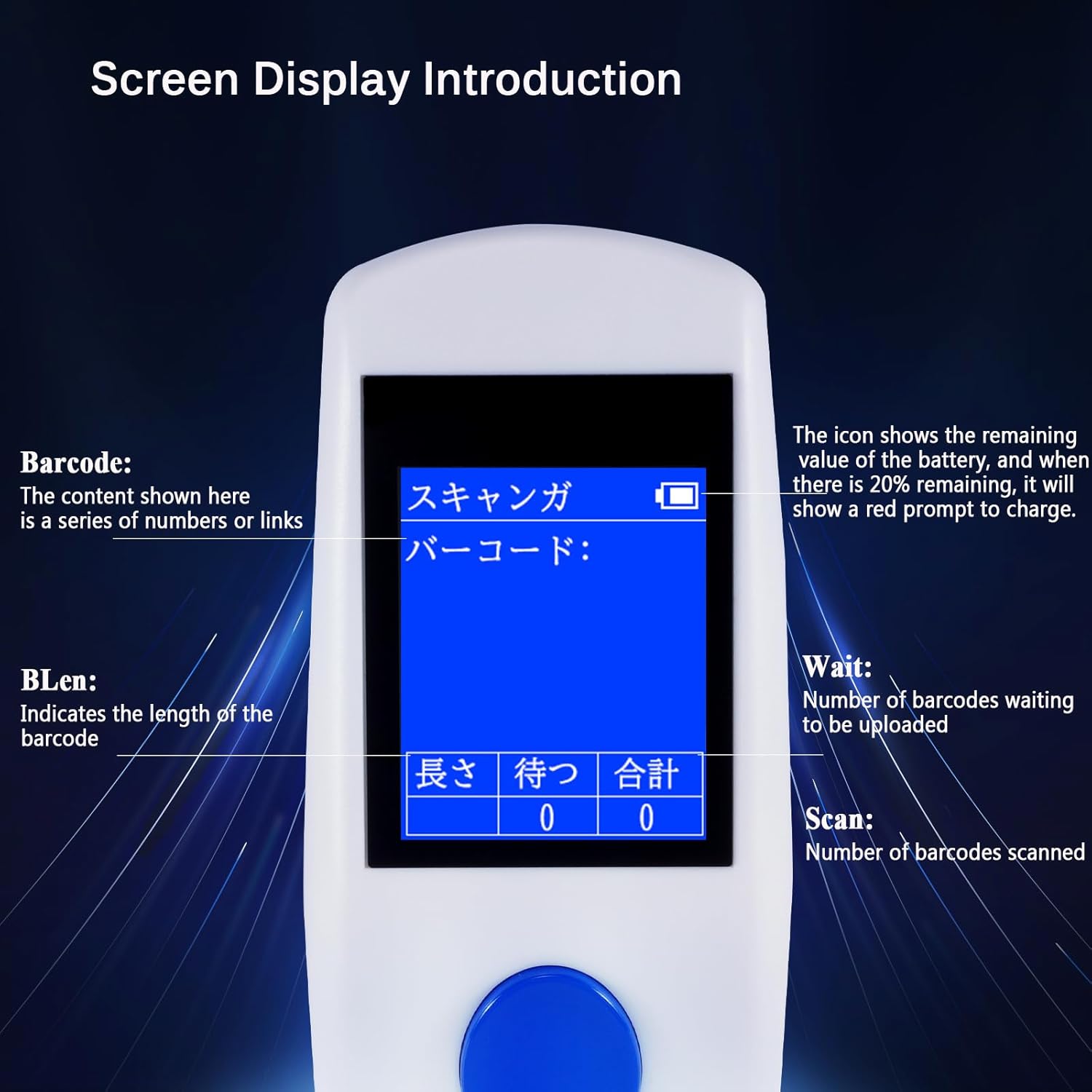 QR Code Scanner,JRHC 2D Portable Barcode Scanner Wireless 2-in-1 2.4G Wireless & USB Wired Handheld Barcode Reader Inventory Management with Display for Supermarket, Store, Warehouse, Library (White)