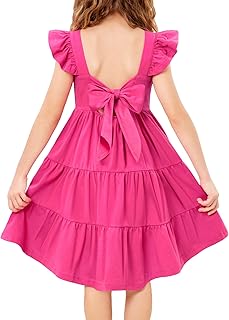 Toddler Dress Little Girls Summer Cotton Backless High Low Hem Beach Casual Sundress with Pockets - Buy now