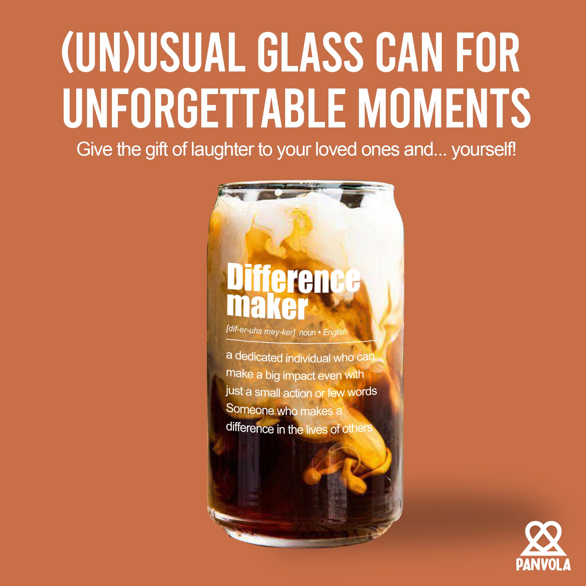 Difference Maker Definition Inspirational Gifts Retirement Gifts Coworker Boss Leader Teacher Glass Cup with Bamboo Lids Glass Straw Beer Can Glass Iced Coffee Glasses Drinking Jars Glass Can 16oz